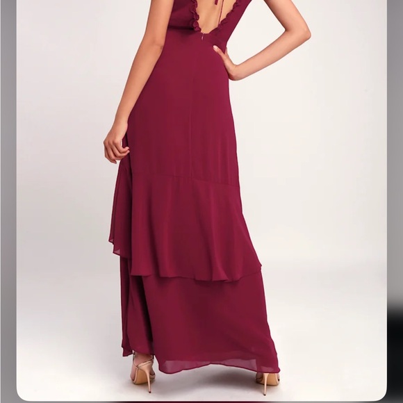 LULUS Pour the Champagne Burgundy Ruffled Backless Maxi Dress XL - Picture 4 of 8